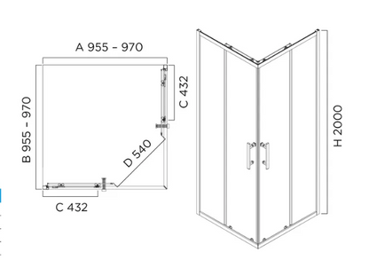 LOUVE SQUARE SLIDER SHOWER SCREEN - 2 Sizes & 2 Color's Available