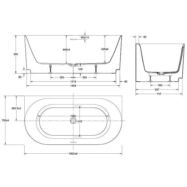 Stria Back To Wall Bathtub- Available in 2 Sizes