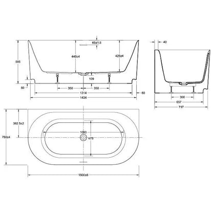 Stria Back To Wall Bathtub- Available in 2 Sizes