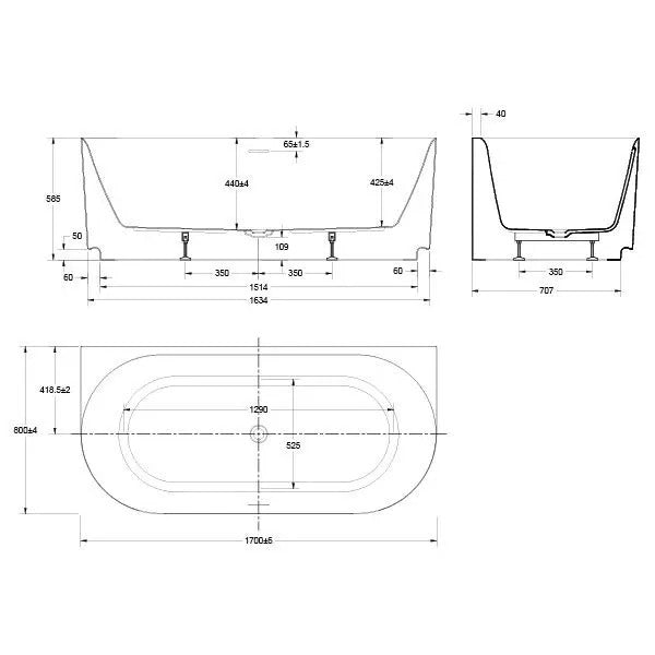 Stria Back To Wall Bathtub- Available in 2 Sizes