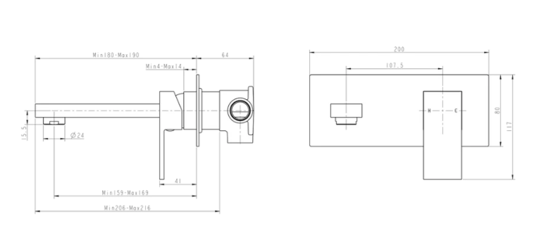 BLAZE Chrome Bathtub/Basin Wall Mixer With Spout (color up)(extension part)