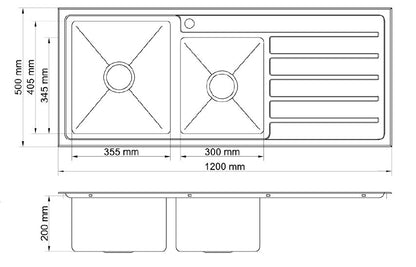 Paris Double Bowl Handmade Chrome Kitchen Sink - 1200x500x200mm