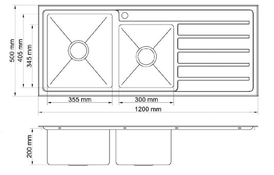 Paris Double Bowl Handmade Chrome Kitchen Sink - 1200x500x200mm