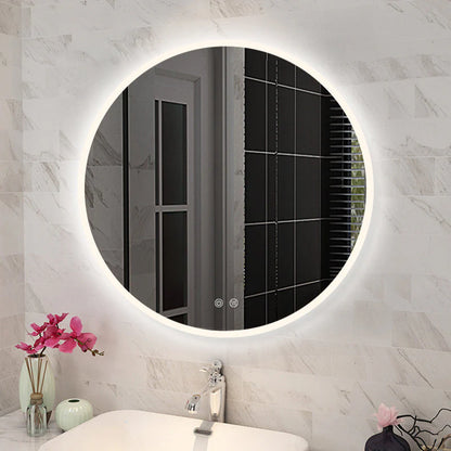 Round LED Mirror 3 Color Lighting Touch Sensor Switch Defogger Pad Wall Mounted - Lighting on the rim