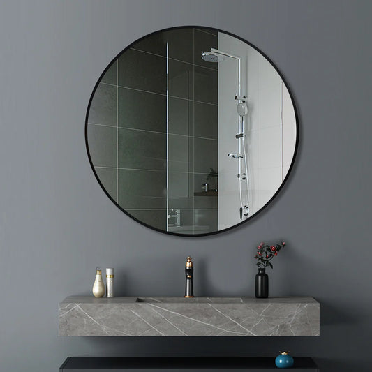 Round Black Aluminum Wall Mirror
