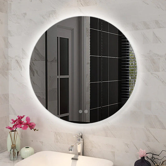 Round LED Mirror 3 Color Lighting Touch Sensor Switch Defogger Pad Wall Mounted - Lighting on the back