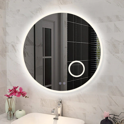 Round LED Mirror 900mm 3 Color Lighting Acrylic Touch Sensor Switch Defogger Pad Wall Mounted (Come with Magnifier) - Lighting on the rim