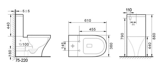 Toilet Suite Back to Wall Tornado Rimless - Nano Glaezed BB1005