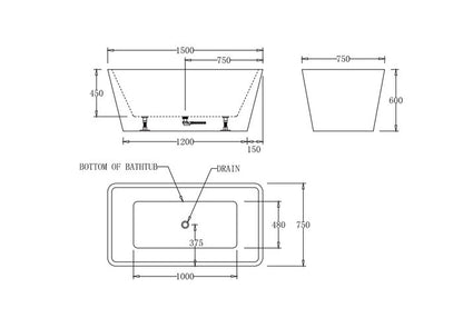 TURIN Freestanding Bathtub - in 2 Sizes (1500mm,1700mm)
