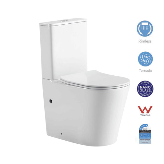 UNIQUE Tornado & Rimless Nano Back to wall Toilet Suite – Gloss White