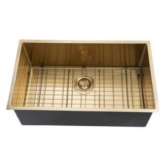 Brushed Yellow Gold Hand-made Single Bowl Kitchen Sink(Round Edges)