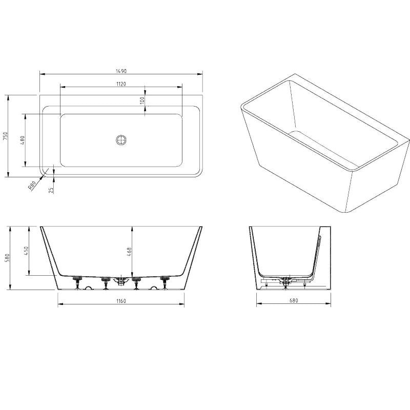 VIRGINIA Back To Wall Bathtub- 2 Sizes Available