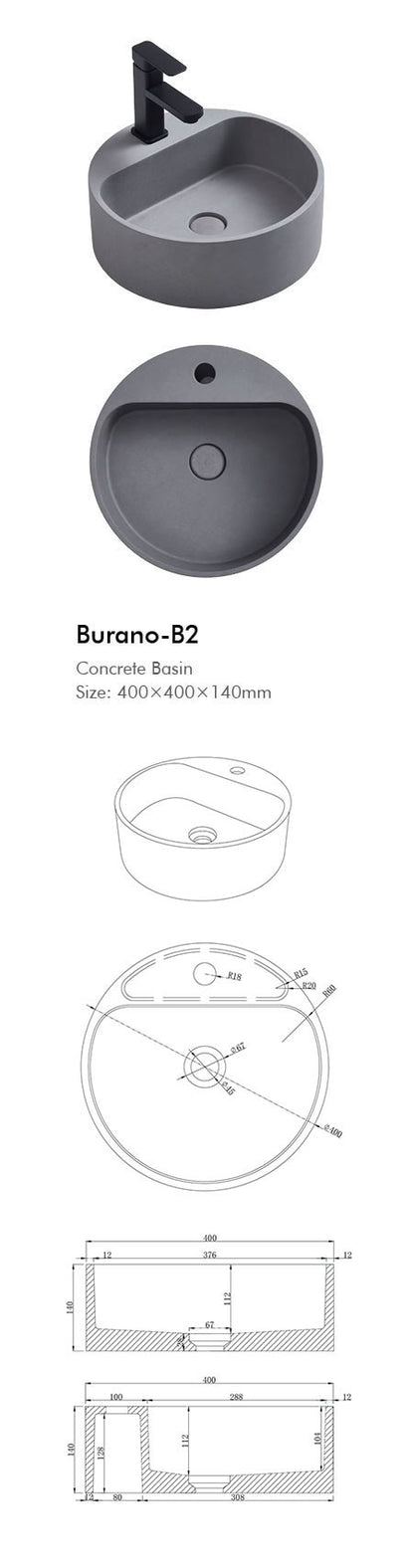 BURANO Round Concrete Basin- 5 Color's Available