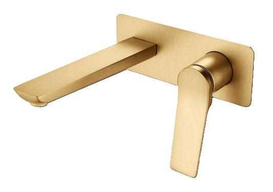 RUSHY Square Brushed Yellow Gold Wall Mixer with Spout