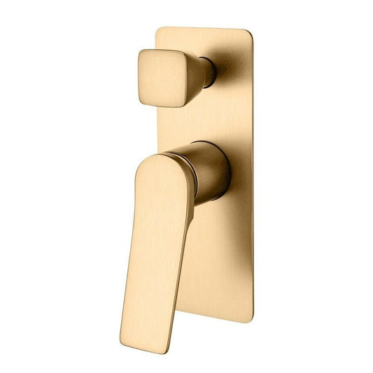 RUSHY Square Brushed Yellow Gold Wall Mixer With Diverter