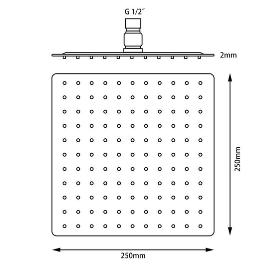 Super-slim Square Brushed Nickel Rainfall Shower Head 250mm