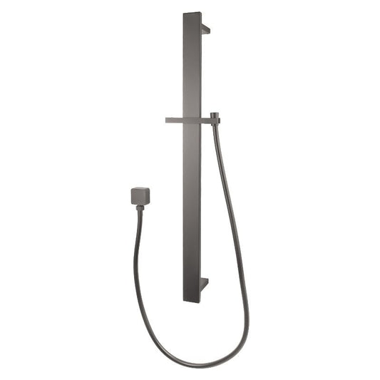 Square Sliding Shower Rail without handheld Shower (PVC Hose) - in Gun Metal and Brushed Brass