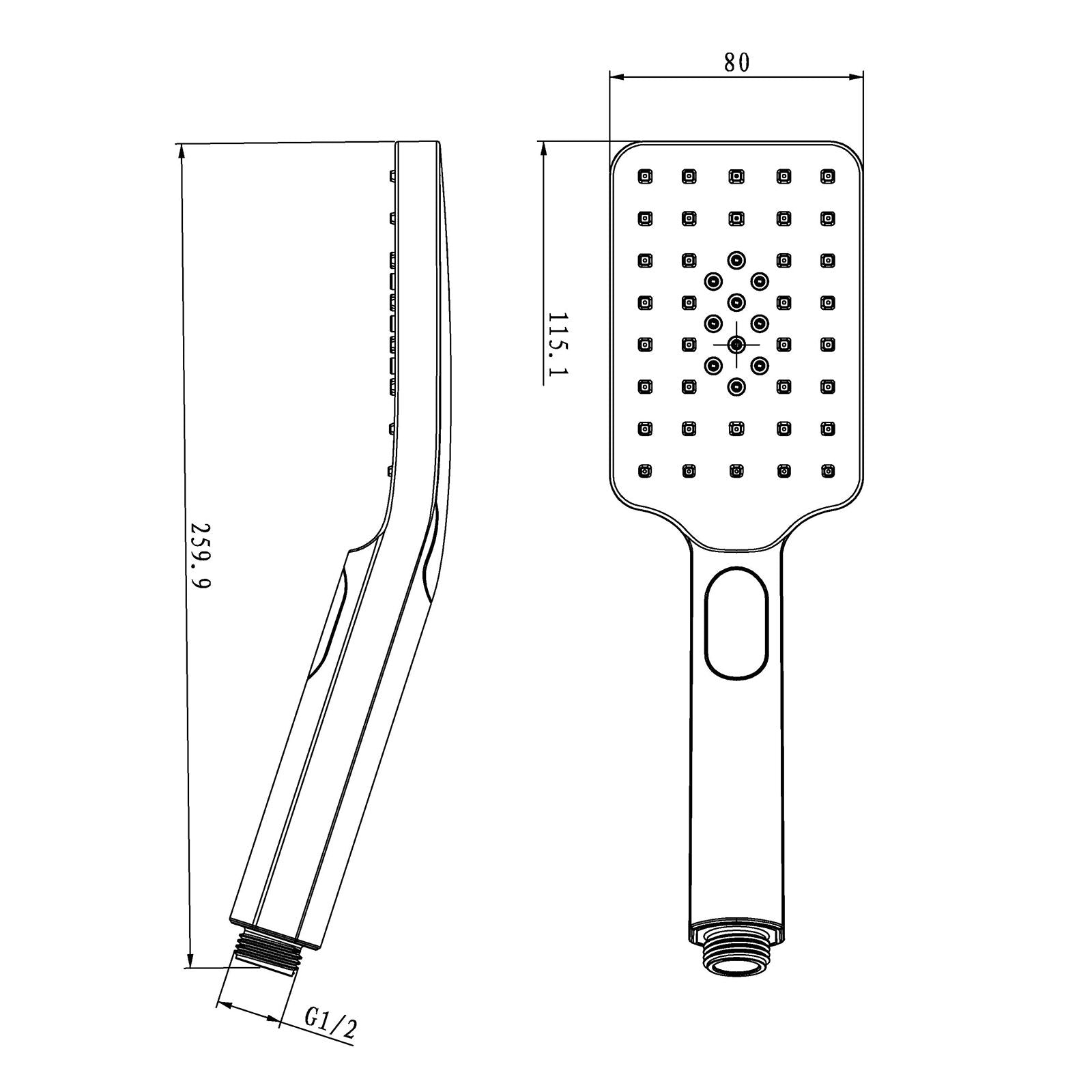 Square 3 Functions Black Rainfall Handheld Shower Head  Handheld Shower Head