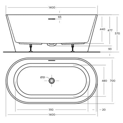 NAVA Free Standing Overflow Bath Tub - Available in 3 Sizes