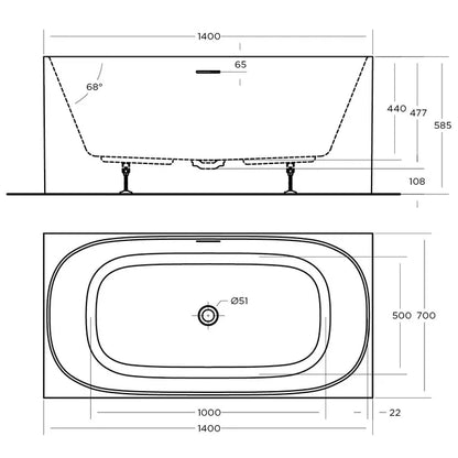 STUDIO Free Standing Overflow Bath Tub - Available in 3 Sizes