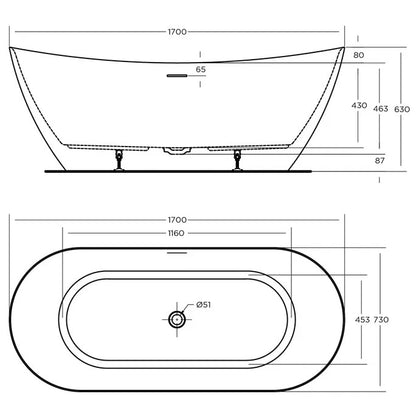 LUKA 1700 Free Standing Overflow Right Hand Bath Tub