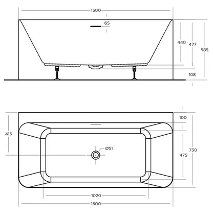 LUNUS Back To Wall Overflow Bath Tub -  Available in 2 Sizes