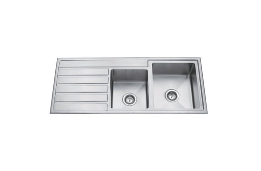 Paris Double Bowl Handmade Chrome Kitchen Sink - 1200x500x200mm