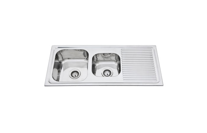 Prague Pressing Double Bowl Top Mount Kitchen Sink - 1080x480x170mm