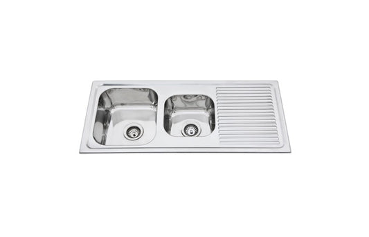 Prague Pressing Double Bowl Top Mount Kitchen Sink - 1080x480x170mm