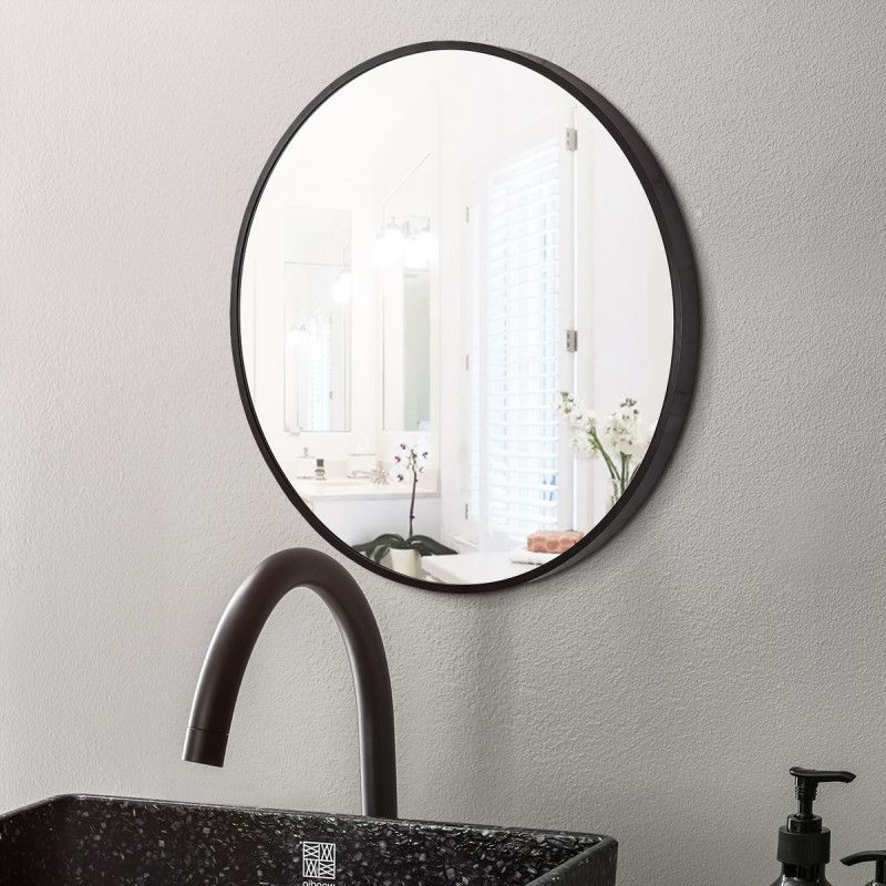 Round Black Aluminum Wall Mirror