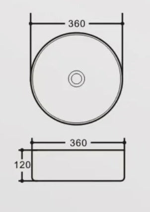 Round Gloss White Above Counter Ceramic Basin - 360x360x120mm