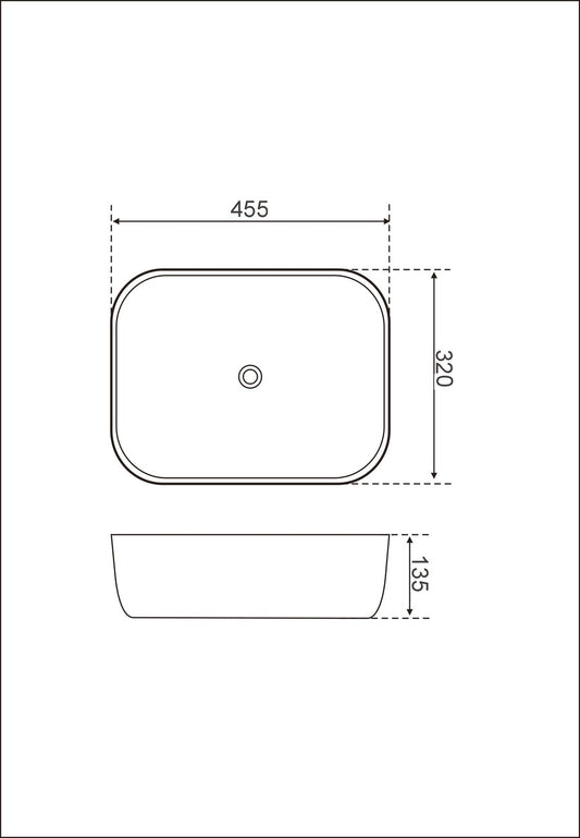 Rectangular Gloss White Above Counter Ceramic Basin - 460x320x135mm