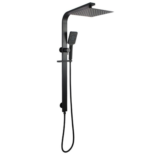 10" Square Wide Rail Shower Station Top Water Inlet with 3 Functions Handheld - in Chrome and Matte Black