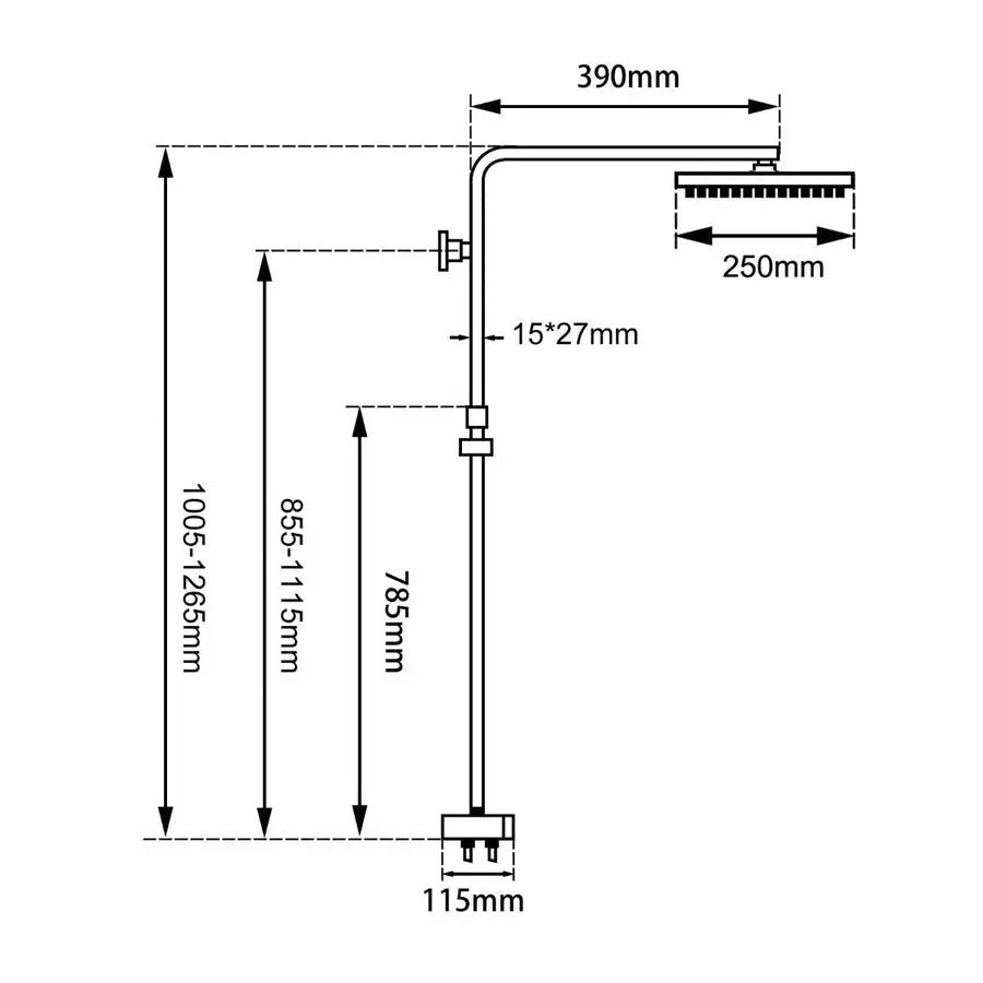 10" Square Chrome Shower Station Top/Bottom Inlet - Chrome and Matte Black 