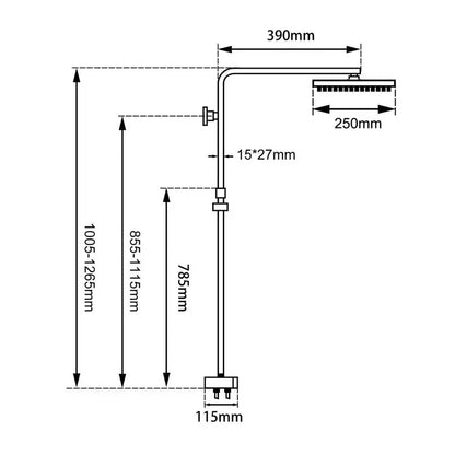 10" Square Chrome Shower Station Top/Bottom Inlet - Chrome and Matte Black 