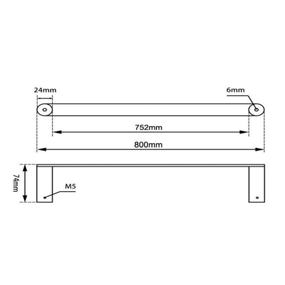 RUSHY Brushed Nickel Single Towel Rail - 600mm , 800mm