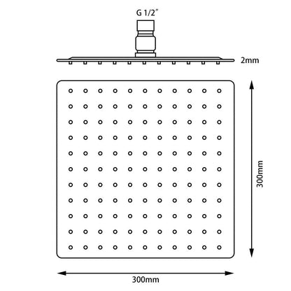 Super-slim Square Black Rainfall Shower Head 300mm 