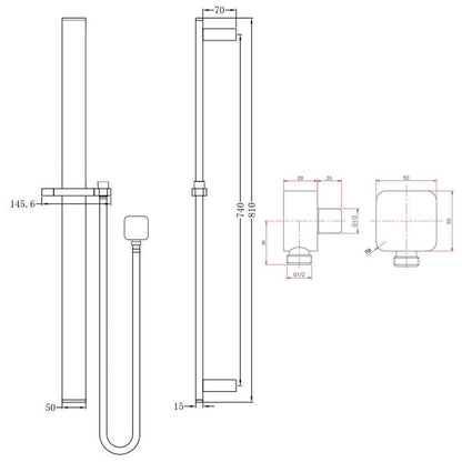 Square Chrome or Matte Black Sliding Shower Rail without Handheld Shower