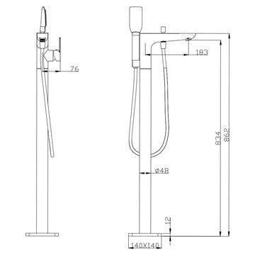 Floor Standing Mixer With Diverter & Handheld Shower (Brass) (In 2 Colours)