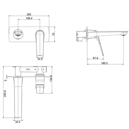 AU Bathtub/Basin Wall Mixer With Spout - in Chrome and Black