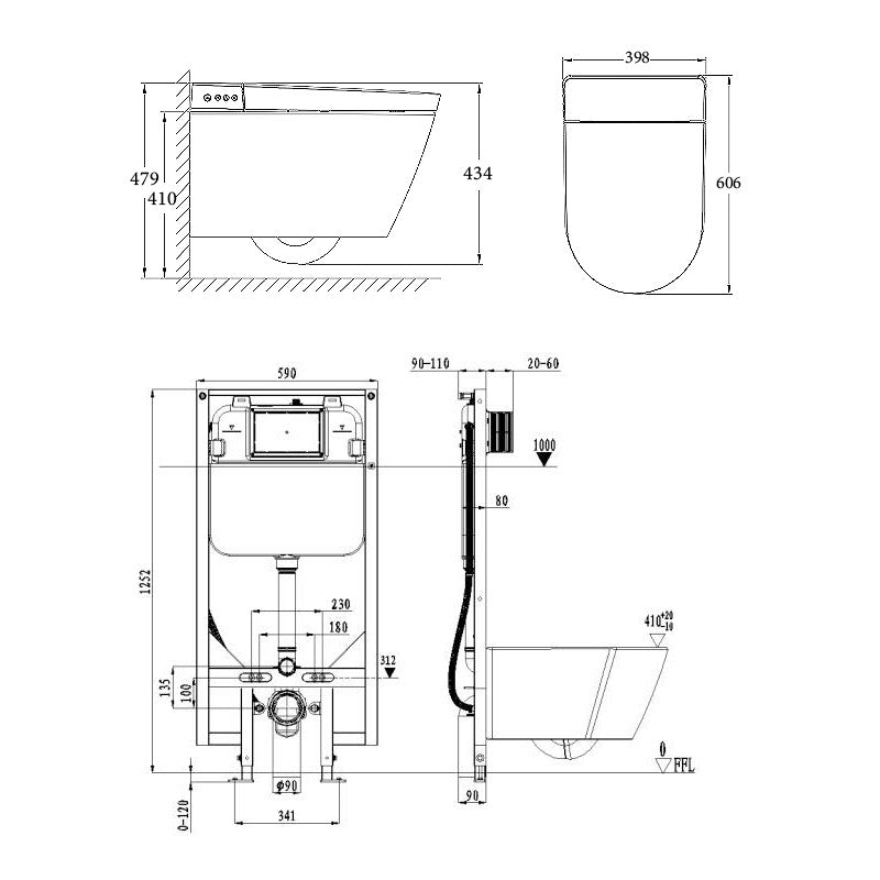PARIS - SMART Rimless Wall Hung Toilet Suite R&T Package