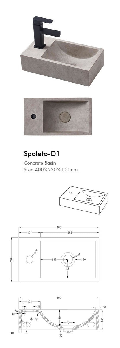 SPOLETO Wall Hung Basin - 3 Colour's Available
