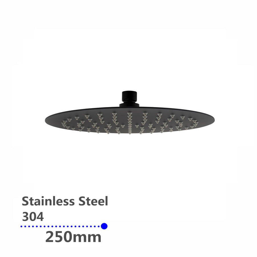 Super-slim Round Black Rainfall Shower Head 250mm 