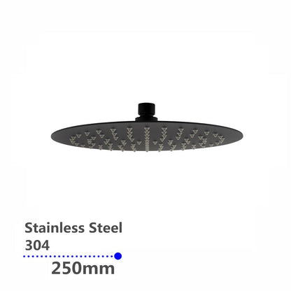 Super-slim Round Black Rainfall Shower Head 250mm 
