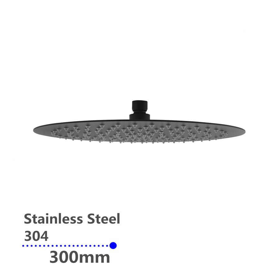 Super-slim Round Black Rainfall Shower Head 300mm 