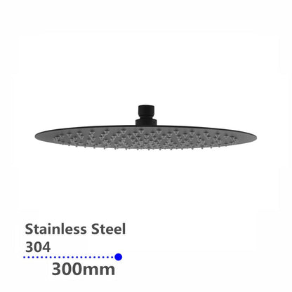 Super-slim Round Black Rainfall Shower Head 300mm 