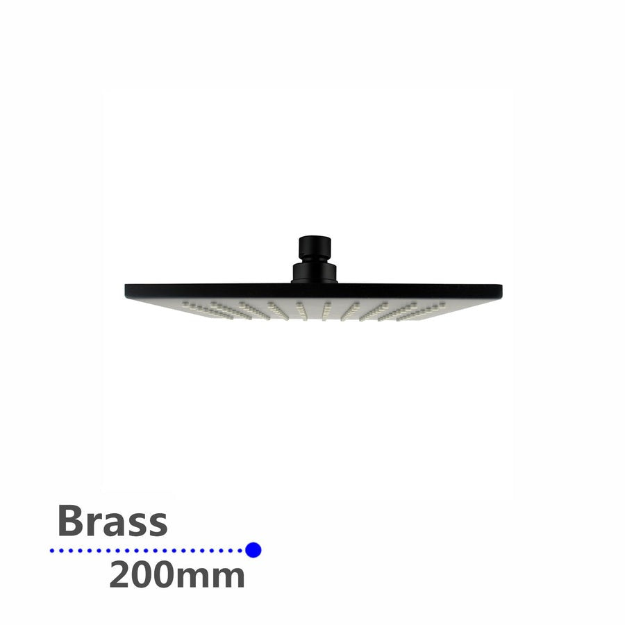 Square Black Rainfall Brass Shower Head 200mm 