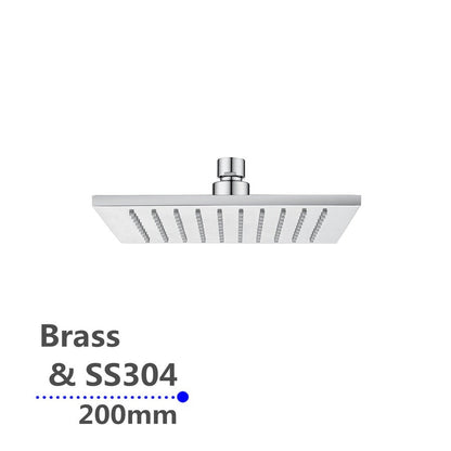 Square Chrome Rainfall Brass Shower Head 200mm 
