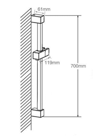 Square Brushed Nickel or Chrome Hand Shower Rail without Handheld Shower