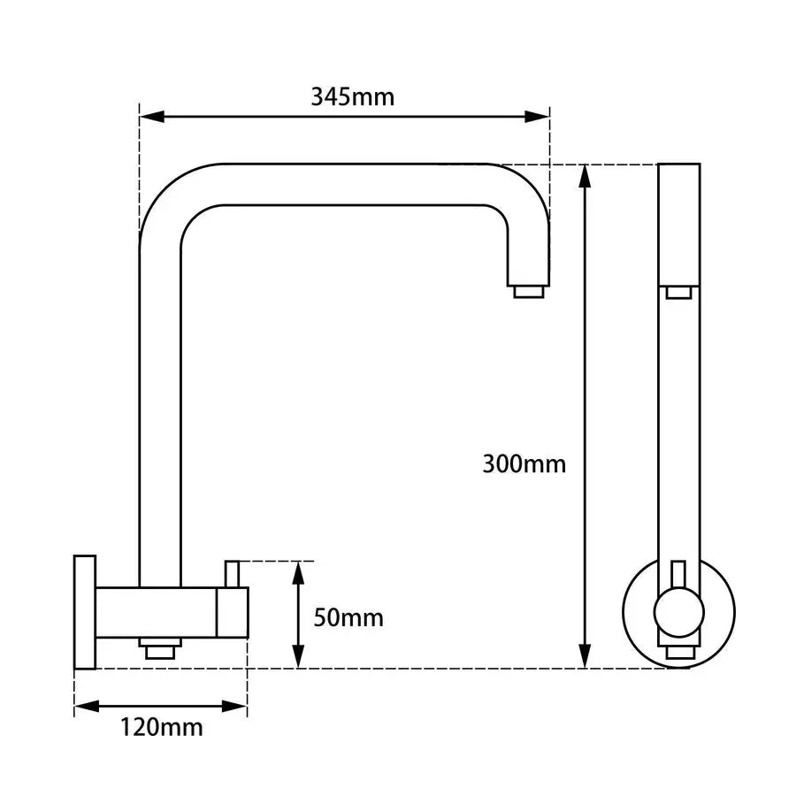 300mm Height Round Top Water Inlet Shower Rail 